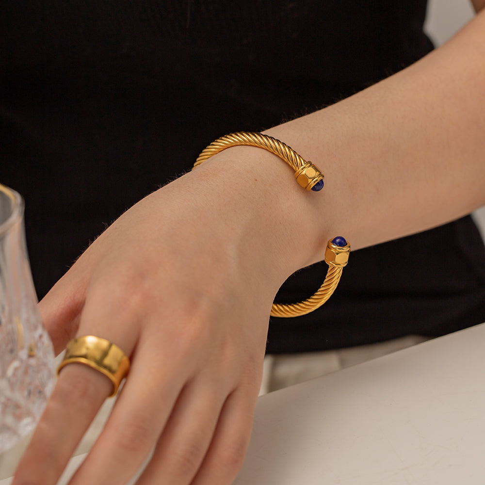 Gilded Enamel Charm - Gold Bangle Bracelet