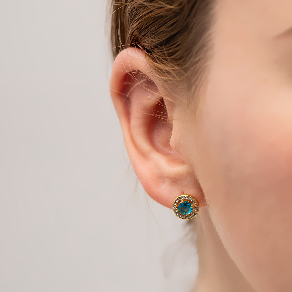 Sparkling Green Gemstone Gold Earrings with Cubic Zirconia