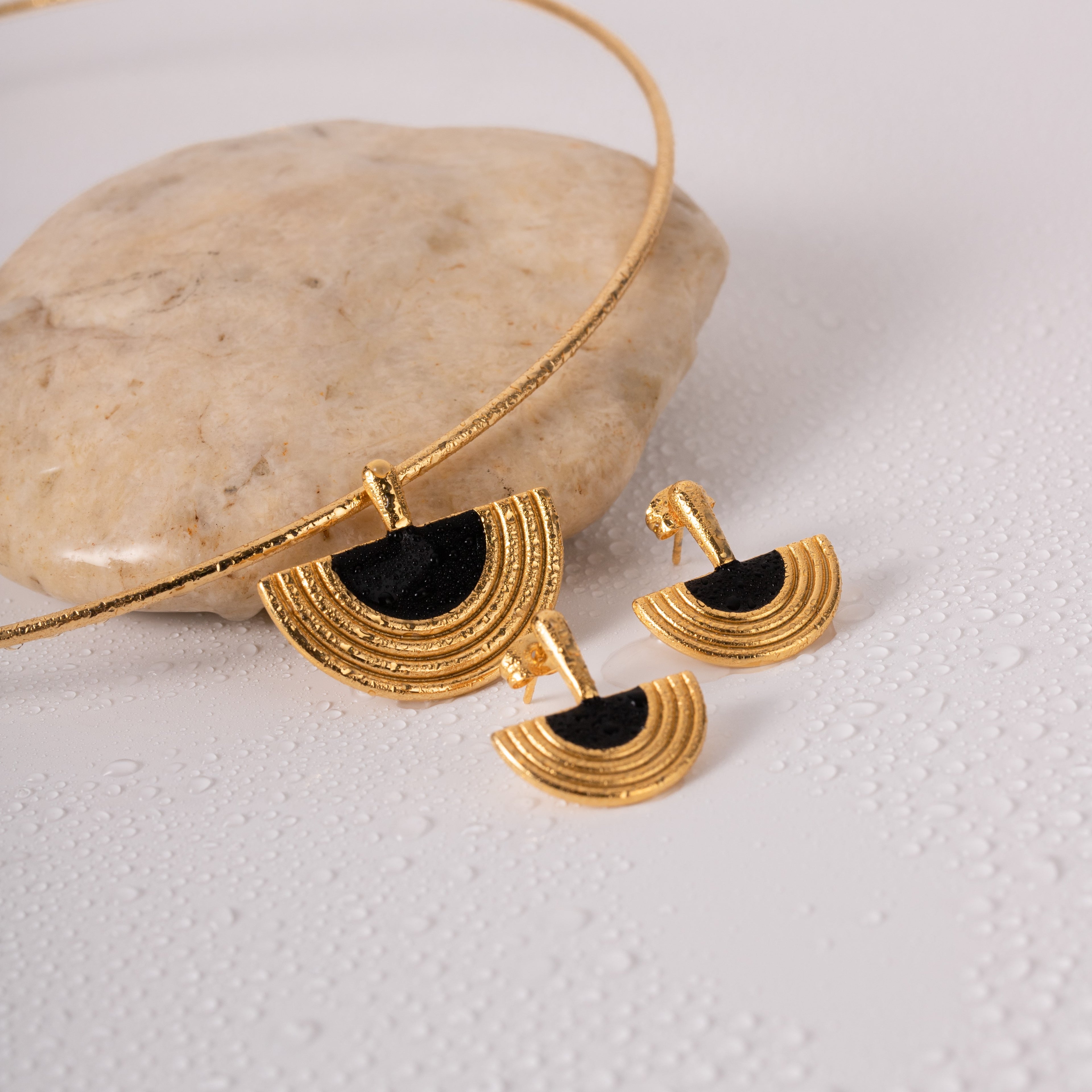 Half Moon Gold Stiff Necklace