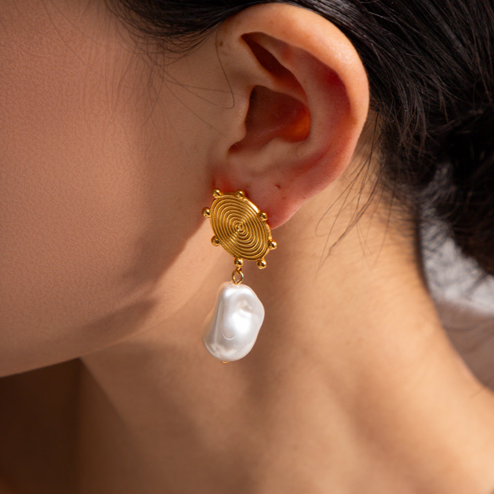 Pearl Charms Gold Danglers