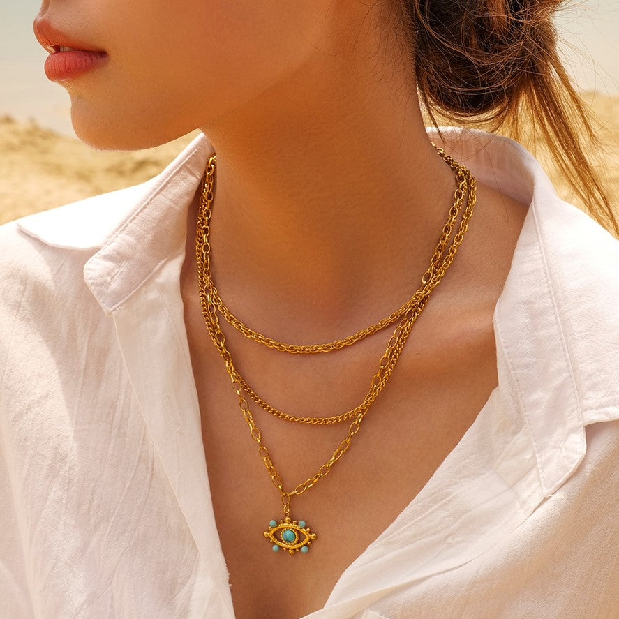 Mystic Eye Layered Turquoise Evil Eye Necklace