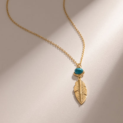 Aqua Feather Gold Necklace