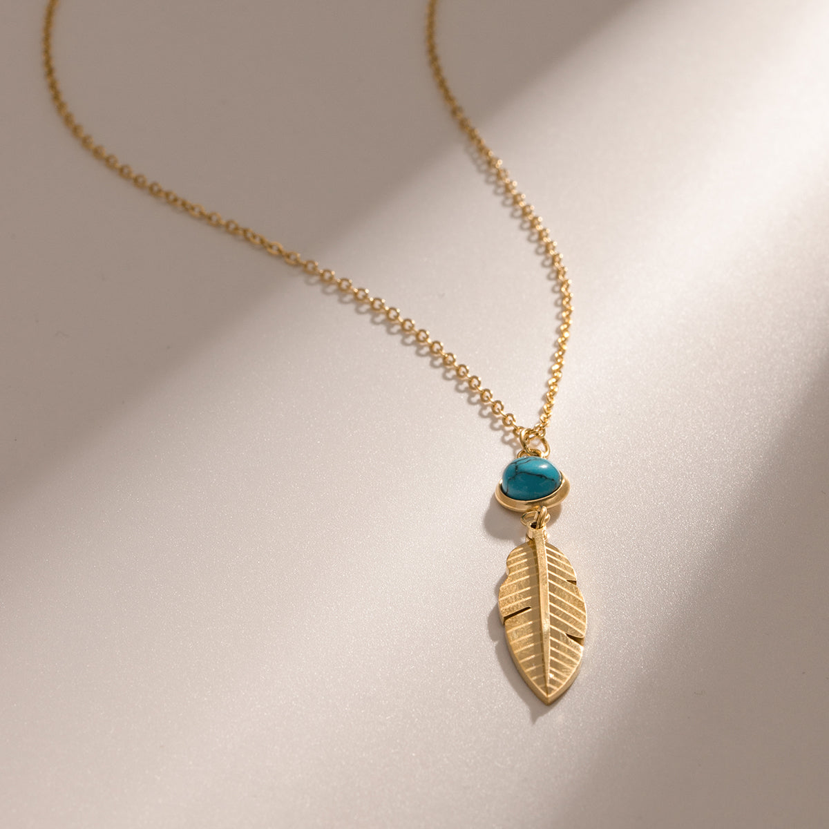 Aqua Feather Gold Necklace