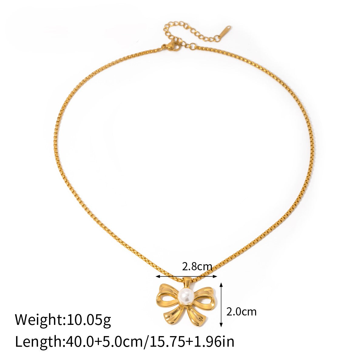 Pearl Bow Gold Necklace