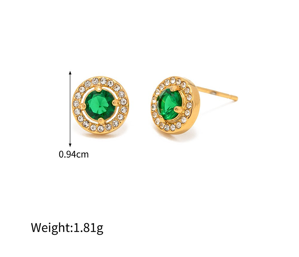 Sparkling Green Gemstone Gold Earrings with Cubic Zirconia