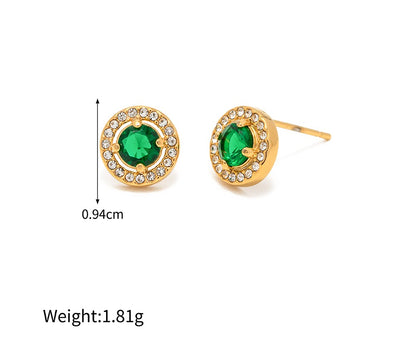 Sparkling Green Gemstone Gold Earrings with Cubic Zirconia