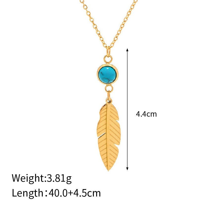 Aqua Feather Gold Necklace