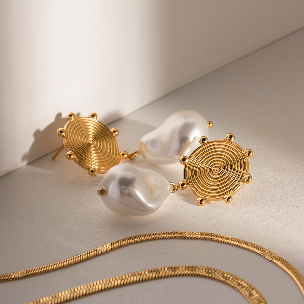 Pearl Charms Gold Danglers