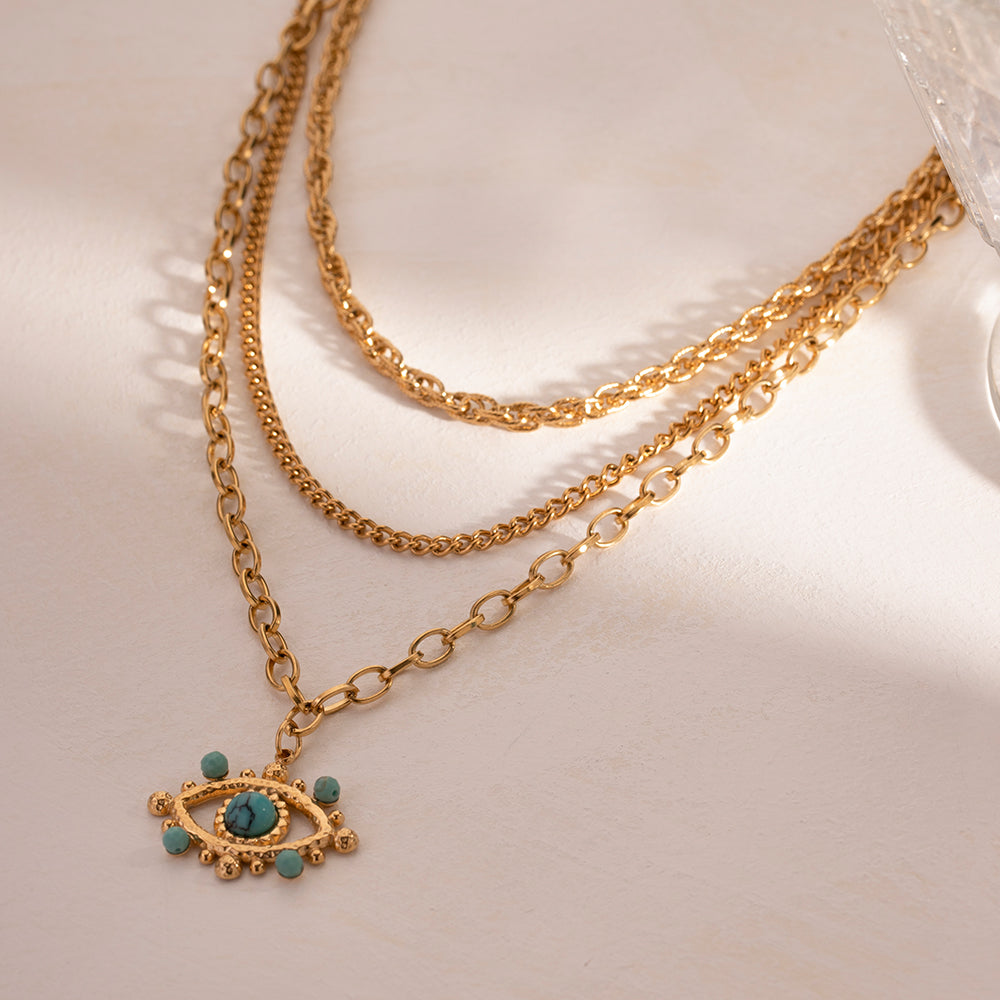 Mystic Eye Layered Turquoise Evil Eye Necklace