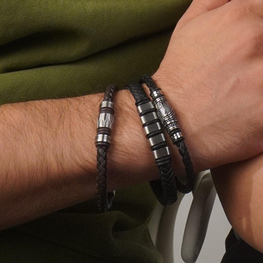 Mens Eclipse Band Leather Bracelet