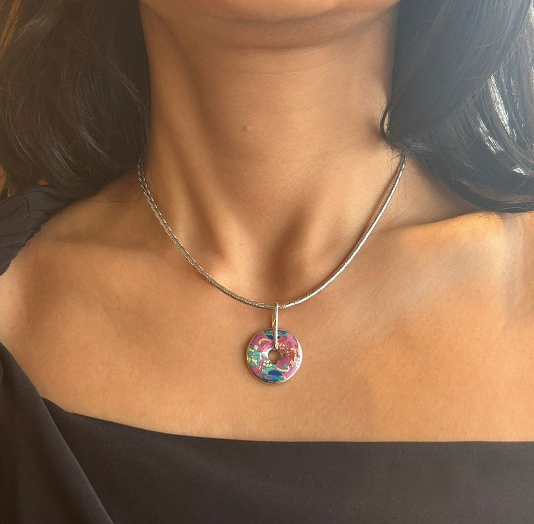 925 Silver Colour Oasis Enamel Pendant