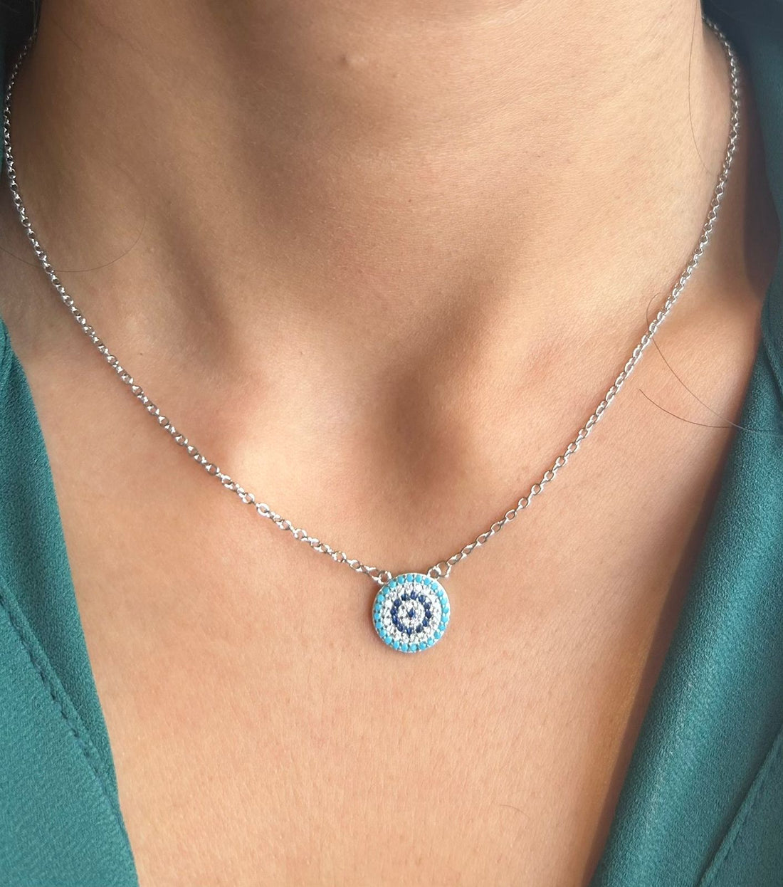 925 Silver Round Evil Eye Necklace