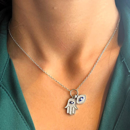 925 Silver Hamsa Evil Eye Necklace