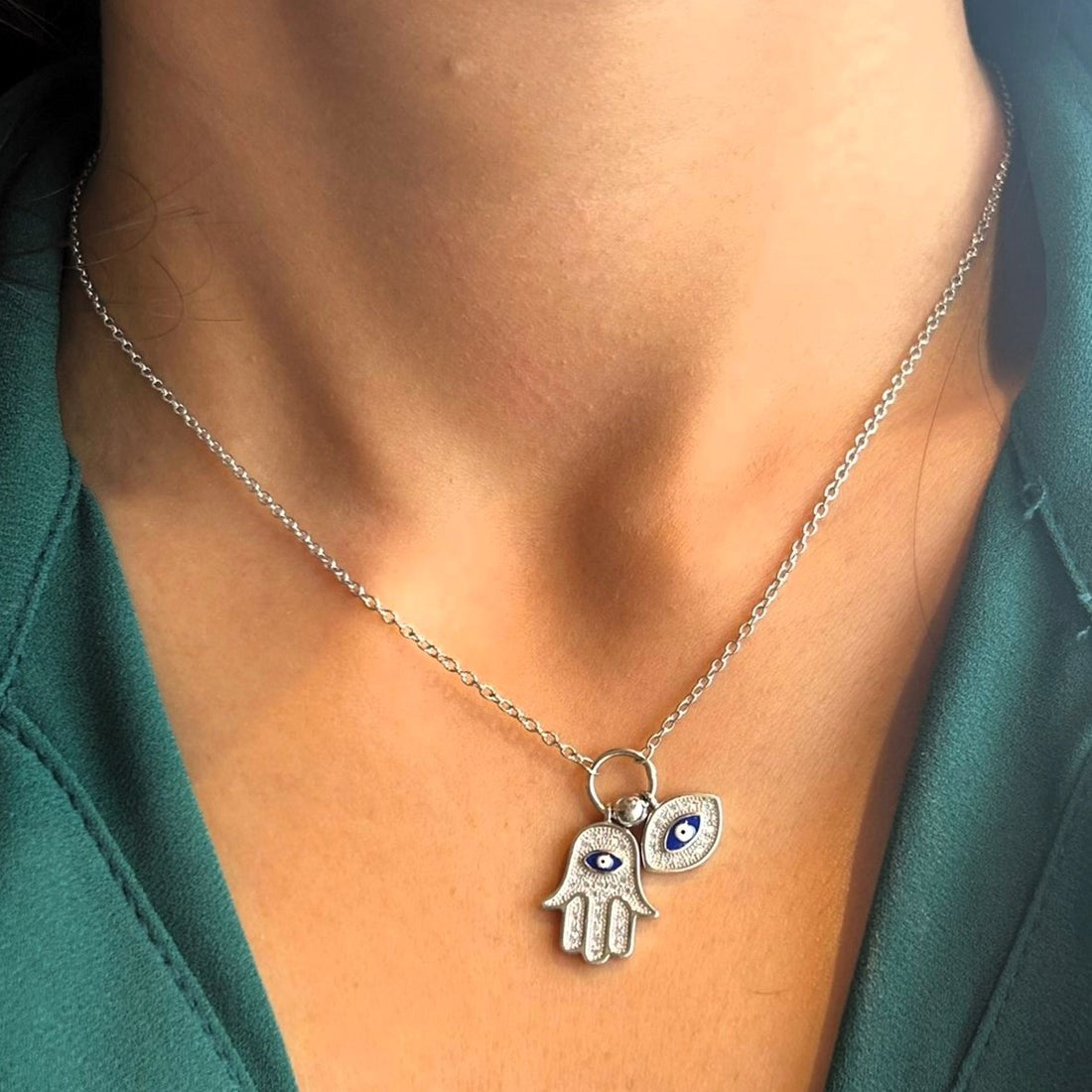 925 Silver Hamsa Evil Eye Necklace