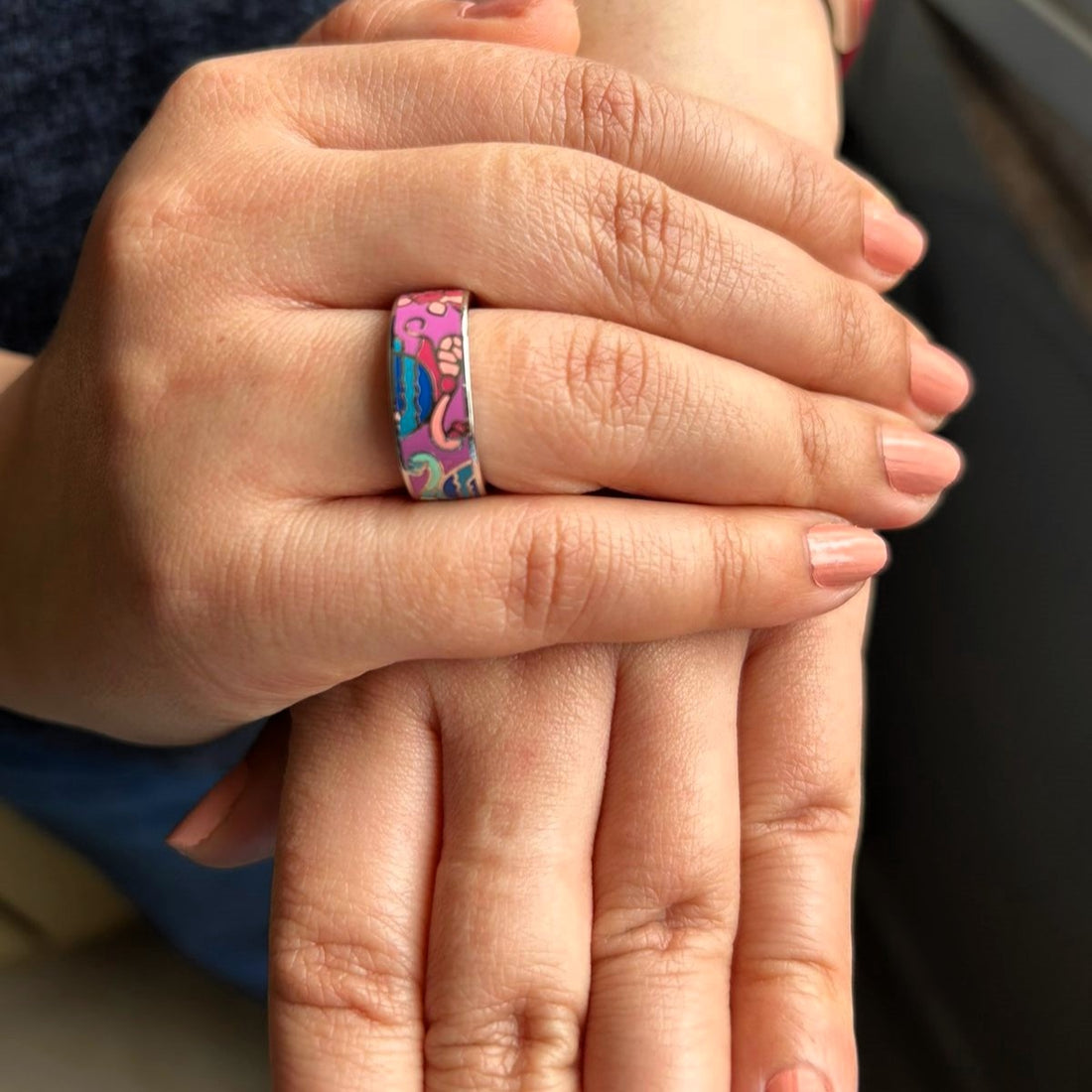 925 Silver Colour Oasis Enamel Ring