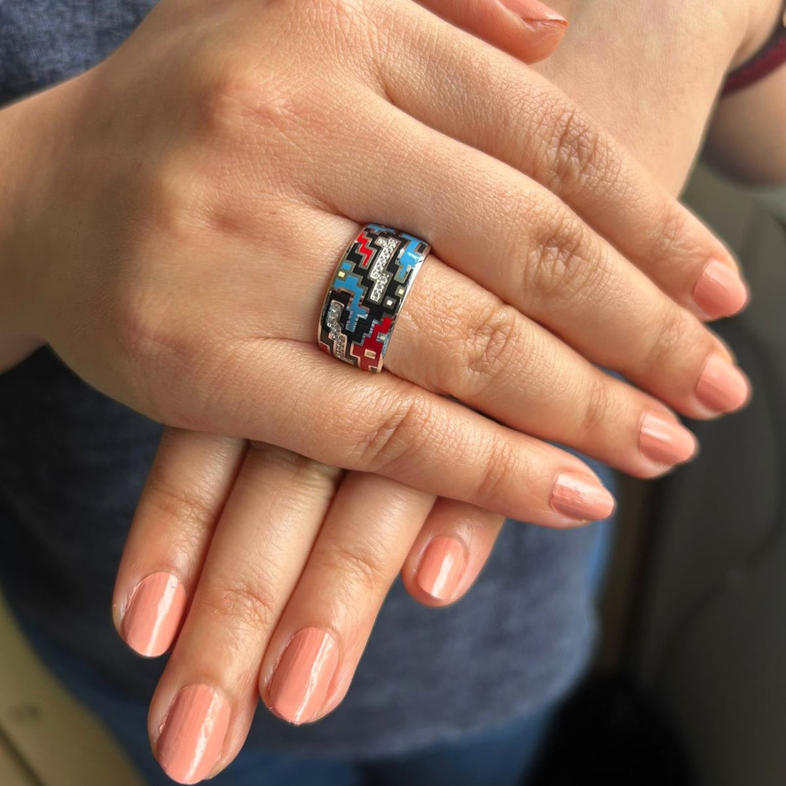925 Silver Tetra Block Enamel Ring