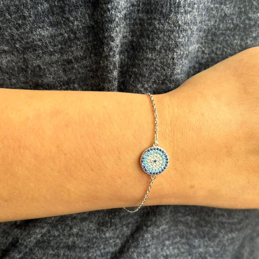 925 Silver Round Evil Eye Bracelet