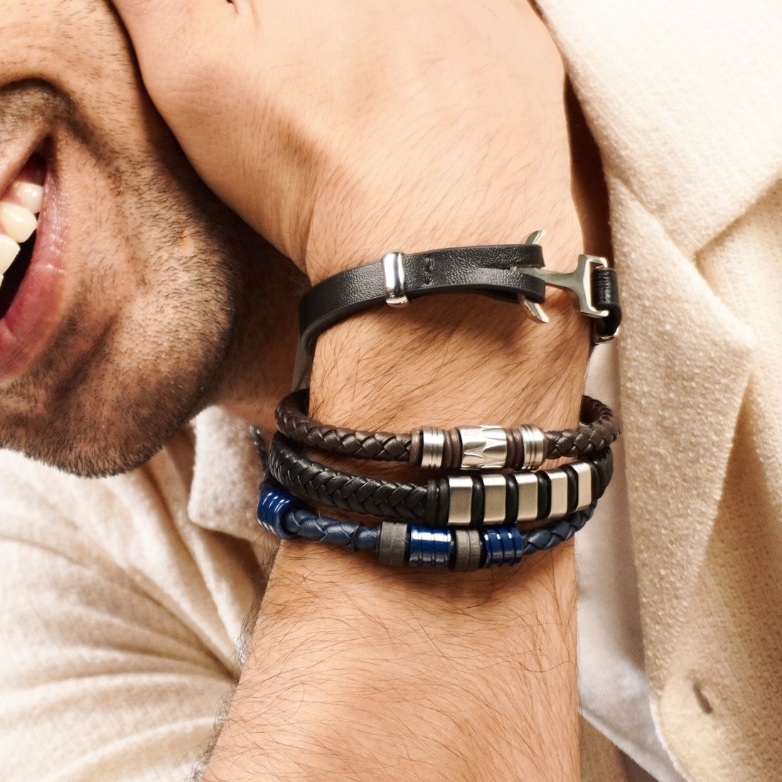 Mens Nautical Resolve Leather Bracelet