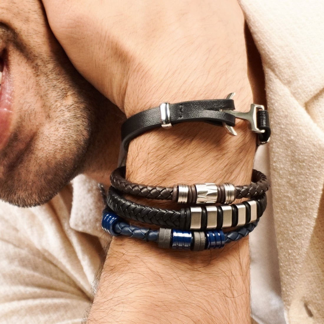 Mens Azure Edge Leather Bracelet
