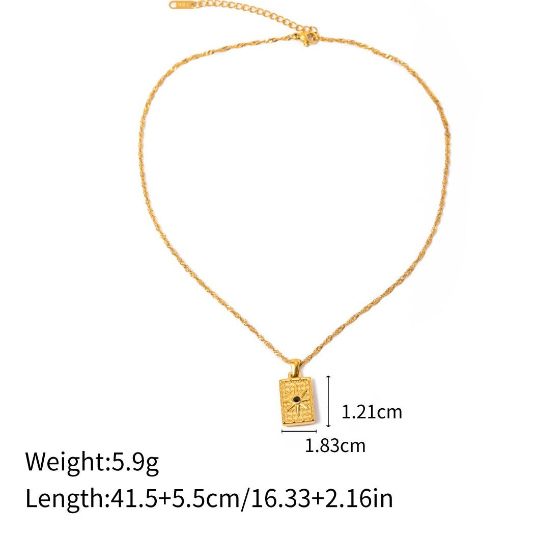 Rectangular Sun Rays Gold Necklace