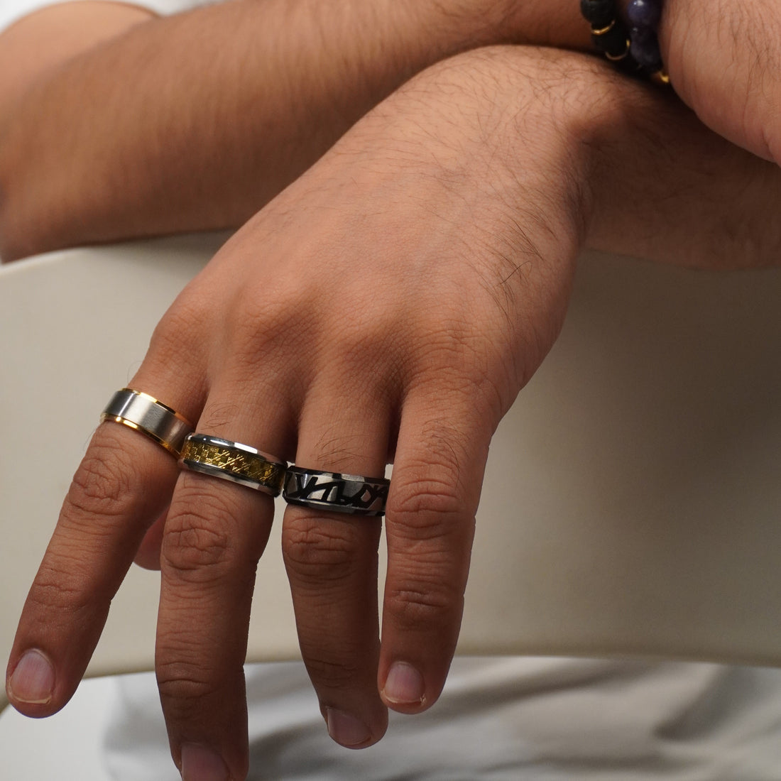 Mens Slate Engraved Silver Ring