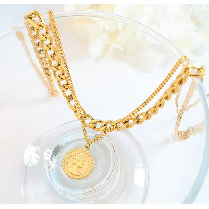 Victorian Coin Gold Layered Necklace